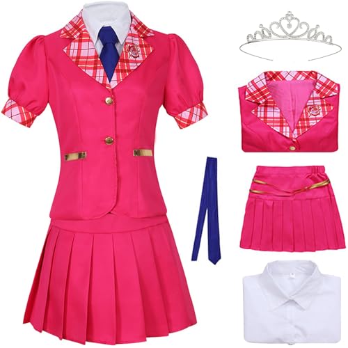 Windskids Sofia Disfraz con Corona Mujer Cosplay Princesa Academia Rosa Uniforme Escolar Set Chaqueta Camisa Falda Corbata para Carnaval Halloween Fiesta Cumpleaños Mascarada Fancy Juego de rol Traje