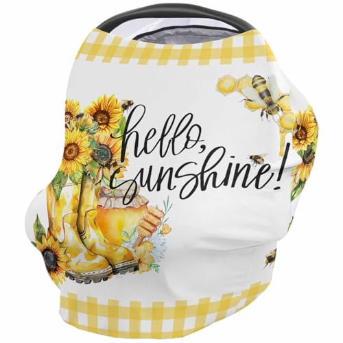 Nursing Cover for Breastfeeding Scarf, Yellow Sunflower Buffalo Plaid Bee Summer Baby Car Covers Super Soft Multi Use for Canopy Shopping Cart Cover Blanket Stroller Cover