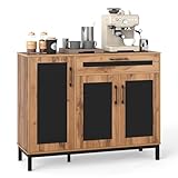 COSTWAY Sideboard Holz, Küchenschrank mit Schublade, 3 Türen, herausnehmbaren Regalen, 120 x 41 cm Arbeitsfläche, Buffetschrank für Küche, Esszimmer, Aufbewahrungsschrank, Natur + Schwarz