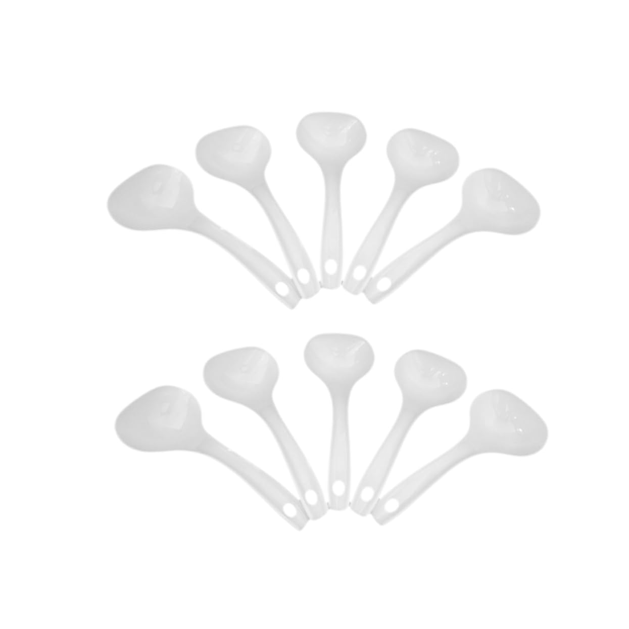 minkissy 10pcs Plastic Handle Soup Spoons Kitchen Utensils for Soup Porridge and Rice Easy to Clean White Plastic Scoop for Everyday Use