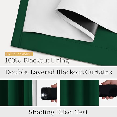 Image of COSVIYA Drak Green 100% Blackout Curtains for Bedroom with White Back | 2 Thick Layers Full Room Darkening Thermal Insulated Curtain,Grommet Window Drapes for Living Room, 40x63 Inch, 2 Panels