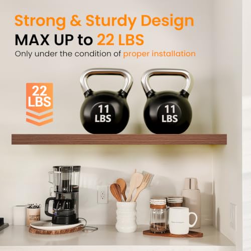 Image of BAYKA Walnut-Like Floating Shelves 22.5in, 3Pack, Wall Mounted Wall Decor | Easy Install, 22lbs Max Load, Hidden Bracket, Shelf for Bathroom Bedroom Kitchen Books Display Storage, Multi-Wall Compatible