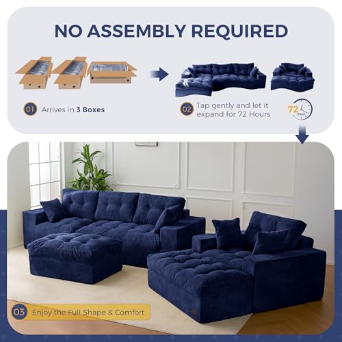 Image of MAXYOYO Sectional Sofa Couch and Chaise Lounge, L Shaped Modern Cloud Couch with Ottoman, Comfy Sofa with Layered Cushion, Tufted Upholstered Sleeper Chair for Living Room, No Assembly Required