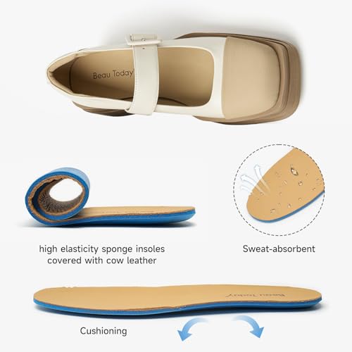 Image of BEAU TODAY Women's Beige Mary Jane Pumps, Size 12, Casual Dress Shoes for Women, Spring /Autumn /Fall, Platform Heel, Leather Sole
