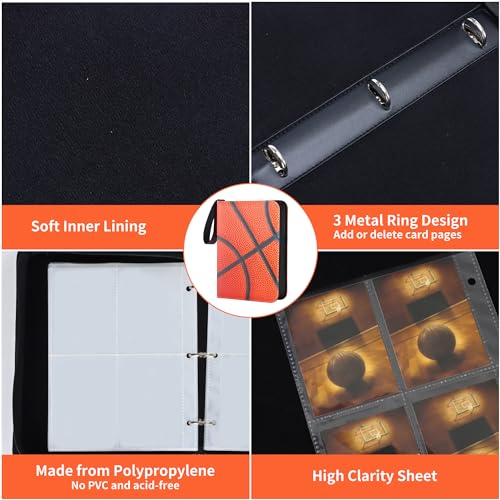 Image of 4 Pocket Basketball Card Binder with Zipper, Holds 400 Cards | 50 Removable Acid-Free & PVC-Free Card Pages, Durable PU Leather Cover for Long-Term Card Storage and Protection