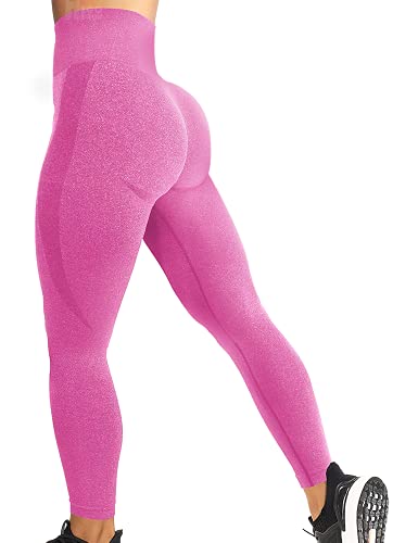 HIGORUN Women Seamless Leggings Smile Contour High Waist Workout Gym Yoga Pants Bright Pink S