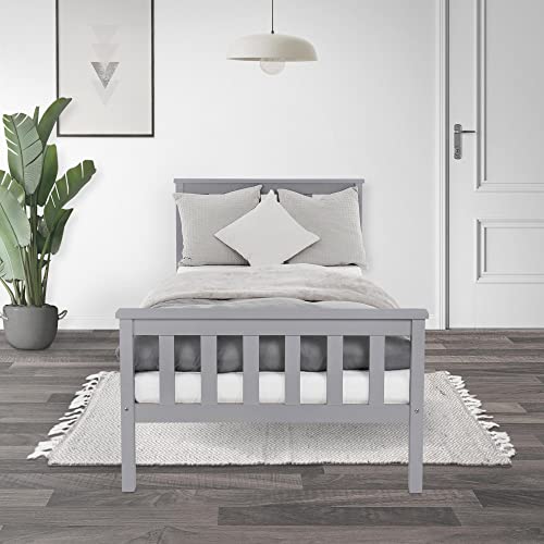 ML-Design Houten Bed 90x200 cm Lichtgrijs, Massief Grenen, Ledikant met Lattenbodem en Voeten, Eenpersoonsbed met Hoofdbord en Voetenbord, Bed voor Kinderen en Volwassenen, Massief Houten Bed - Afbeelding 7