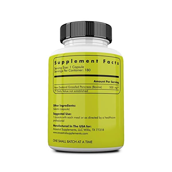Ancestral-Supplements-Grass-Fed-Pancreas--Digestive-Proteolytic-Enzymes-Including-Trypsin-and-Pancreatic-Support-180-Capsules Ancestral Supplements Grass Fed Beef Pancreas Supplement, 500mg, Pancreatic Support with Proteolytic Digestive Enzymes for Digestion Support, Including Trypsin, Non GMO, 180 Capsules