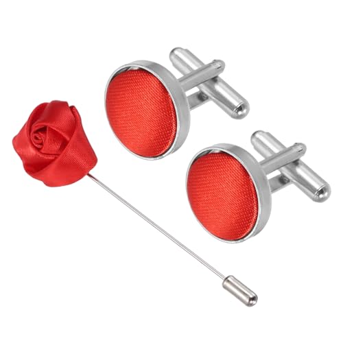 Set de Mancuernillas y Broche para Hombre Rojo