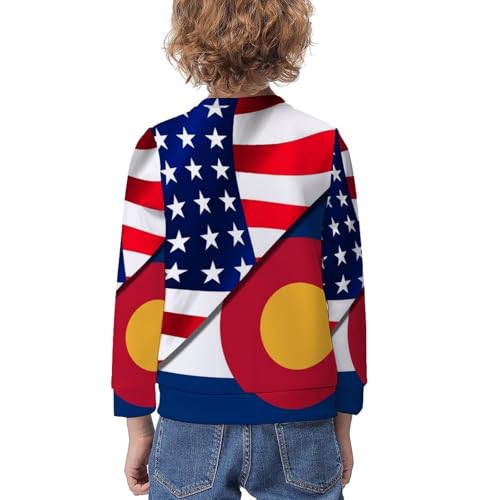 USA And Colorado State FlagChildren's Casual Pullover Sweatshirt Loose Fit8-10Y2