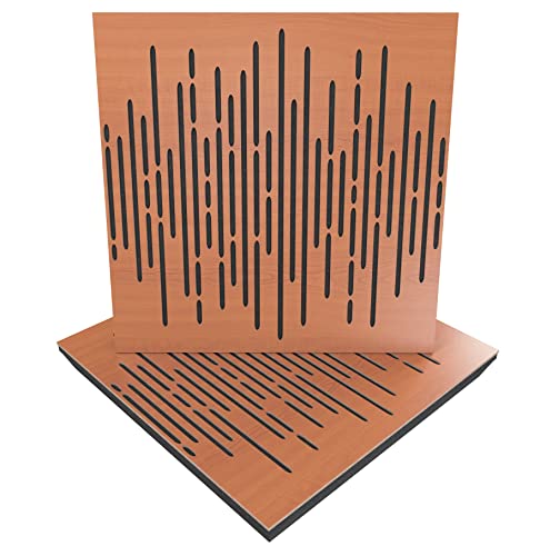 (2 Pack) — Sound Absorption-Diffuse Acoustic Panel «Wave» | 19.7''x19.7''x2.1" | High Density Foam | Absorption - Diffusion - Reflection - Soundproofing - Insulation | Wood laminated: (Cherry)