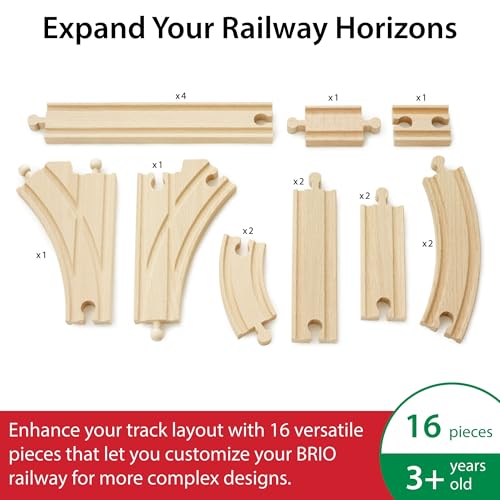 brio world expansion pack intermediate - works with all brio train sets - fsc-certified 16-piece wooden train tracks with switches - grow existing systems and create railway empires - kids ages 3 amp up