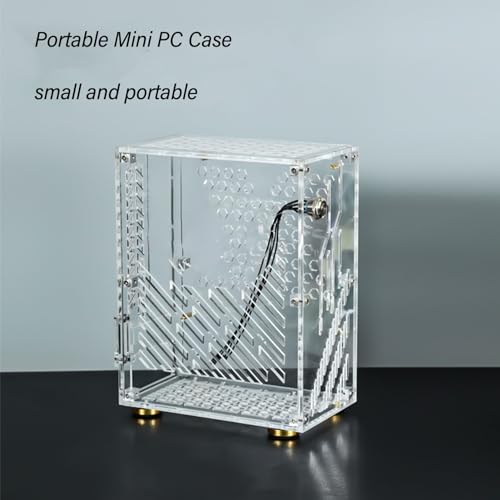 Vikye Mini ITX Gabinete Transparente con Panel Acrílico, Enfriamiento 360 Grados, Almohadillas Protectores para Fuente Flex 1U y Placa madre 170x170mm, 2.5in SSD, 4.3L miniatura 5