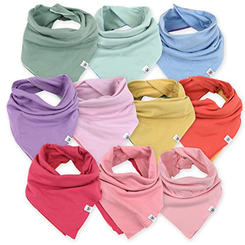 Image of HonestBaby Multipack Reversible Bandana Drool Bib Burpcloths Adjustable Snaps 100% Organic Cotton for Baby Boys & Girls, 10-Pack Rainbow Gems Pinks, One Size