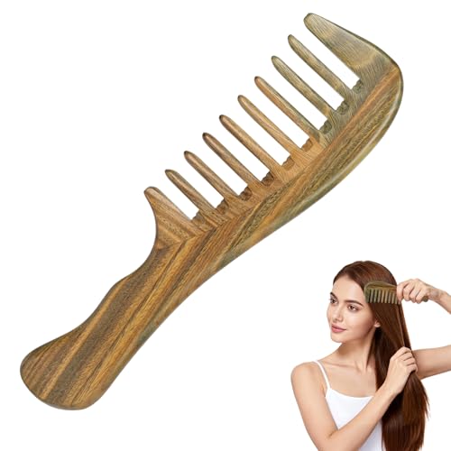 ALIIP Peine Madera de Sándalo Verde,Peine para el Cabello de Sándalo 100% Natural,Peines Madera Puas Anchas,Antifrizz,Suave con el Cuero Cabelludo,para Mujer y Hombre Todo Tipo de Pelo (Sandalo Verde)