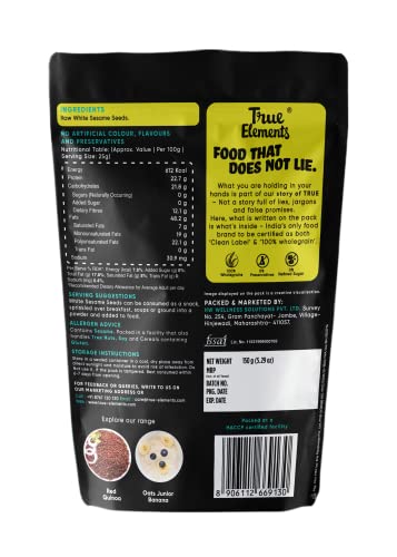 Image of True Elements Raw White Sesame Seeds 150gm - 100% Clean and Natural White Til | Safed Til Seeds for Eating | Raw Seeds | Versatile Ingridient | Everyday Essentials Indian Spices