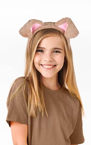 Balinco Hundeohren Kostüm, Hundekostüm Braun, Karneval Kostüm Tier, Faschingskostüm Hund, Hunde Haarband, Hündchen Ohren Haarreif, Rosa Plüschohren
