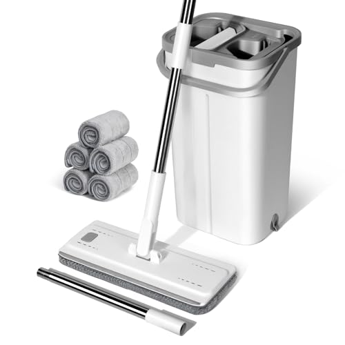 Wischmopp Set mit Eimer,Masthome Putzeimer mit Wischmop und 5 Mikrofaser Moppkopf, Wischmopp Set mit...