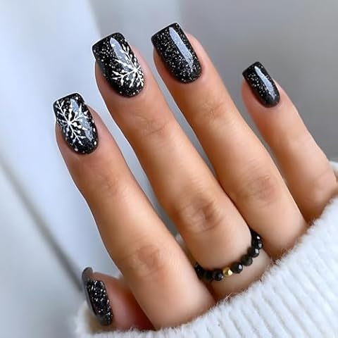 Elegant Christmas False Nails with Snowflakes Cover