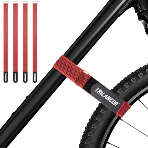 Bike Rack Straps, 4-Pack Trilancer Adjustable Bike Wheel Stabilizer Strap with Hook and Loop for Car and Wall Mount, for Transportation and Storage, Red (26'' x 1.5'')