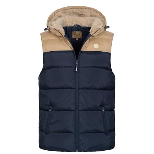 Deeluxe Workman 2-kleurige gewatteerde bodywarmer met capuchon en imitatiebont