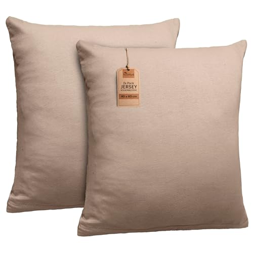 NatureMark 2er Set Jersey Kissenbezüge – Elastisch, weich, atmungsaktiv und hautfreundlich – Waschbare Kissenhülle - 40x40 – Sand/Beige NatureMark 2er Set Jersey Kissenbezüge – Elastisch, weich, atmungsaktiv und hautfreundlich – Waschbare Kissenhülle - 40x40 – Sand/Beige