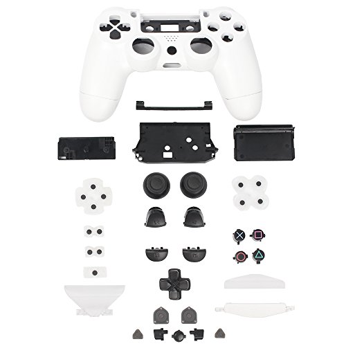 XFUNY Plastic Controller Housing Case Shell Cover for PS4 Controller [Plastic Cover + Rocker Cap + Key Cap] Replacement Part Skin Cover for Sony Playstation 4 Grip Handle-White