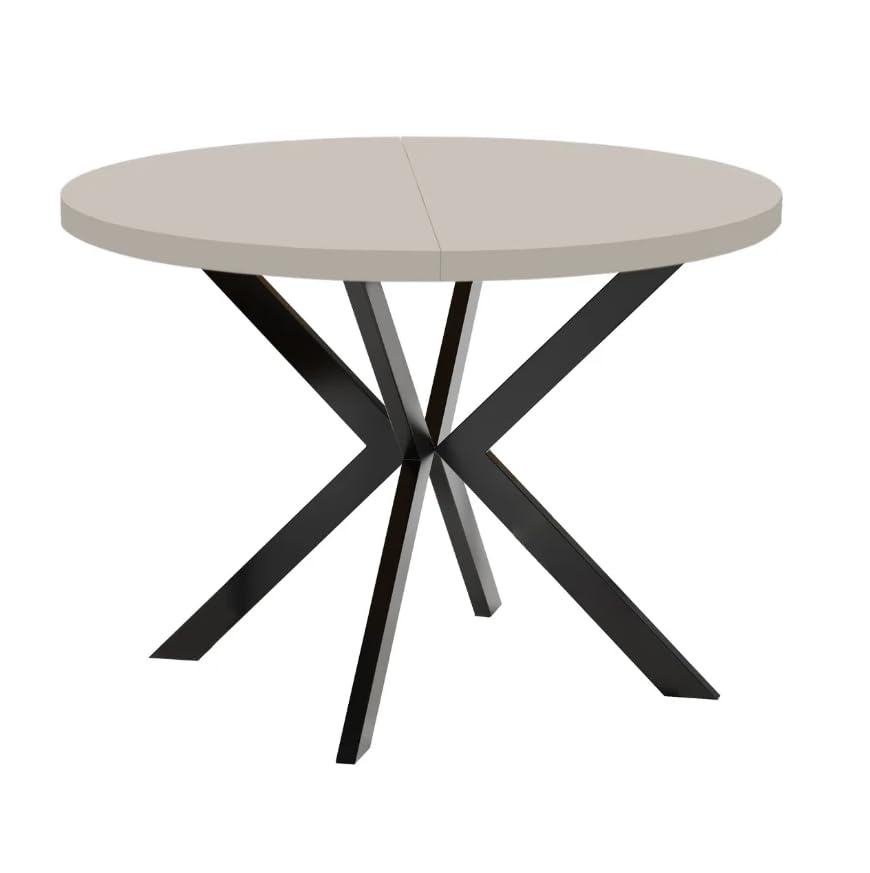 ENDO runder ausziehbarer Kaschmir Tisch mit Metallbeinen, Durchmesser Varianten von : 90 bis 220 cm (Kaschmir/Schwarz, 90/140 cm)