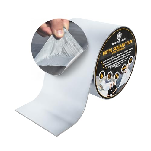 HSS Butyl Sealant Tape B1+ Silver Waterproof butyl tape Airtight & high UV- Weather & Temperature Resistant RV Repair Roof Repair Pipes Boats Vents Wood - Silver 4 inch x 50 feet