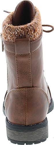 JJF Shoes Mango-31 Kids Tan Round Toe Military Lace Up Knit Ankle Cuff Low Heel Combat Boots-94
