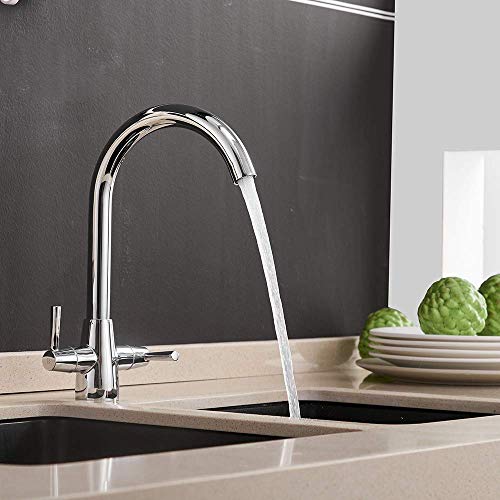 Heable Kitchen Mixer Tap Dual Lever Swivel Spout Chrome Sink Taps with UK Standard Fittings - Image 4