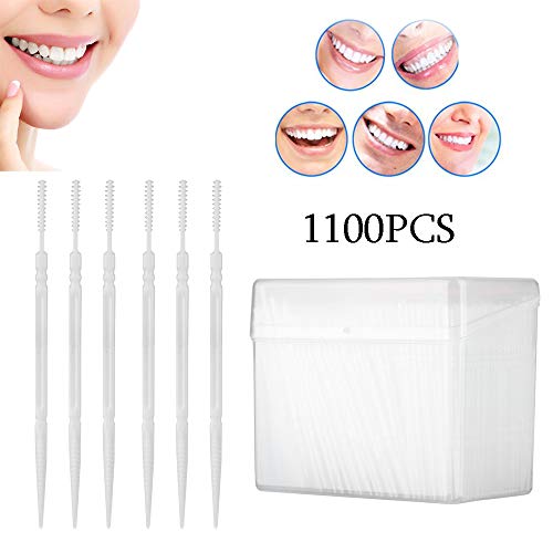 Disposable Plastic Toothpick Dental Flossers Picks Portable Practical Oral Toothpick with Clear Case 1100Pcs Double Head Soft Interdental Teeth Cleaning Brush Tool Stick White - Image 2