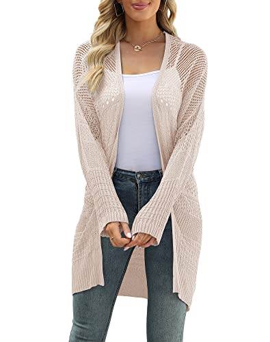Image of BESFLY Women's Knit-Cardigan Open Front Cardigan Sweater Casual Long Sleeve Mesh Crochet Coat
