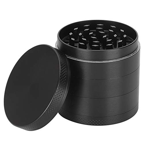 Moedor de ervas em formato preto durável com design de 5 camadas, material de liga de zinco leve, mo