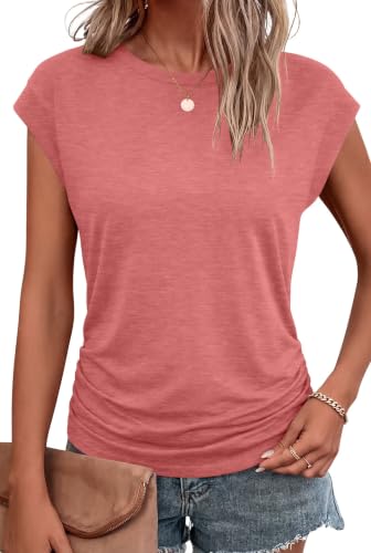 Image of Bliwov Womens Summer Tops Cap Sleeve Crew Neck Casual T Shirts