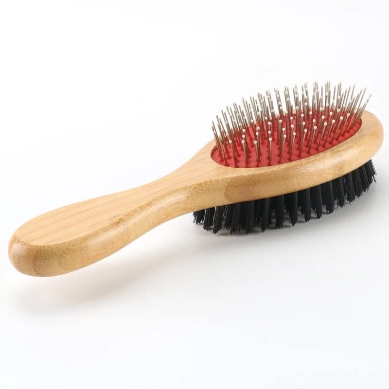 Pet Brush, Pet Brush Bamboo Long Handle Cat Dog Pet Grooming Comb Pet Slicker Brush Double Side Remove Hair Brush Cat Comb Pet Brushes(Small SIZE)