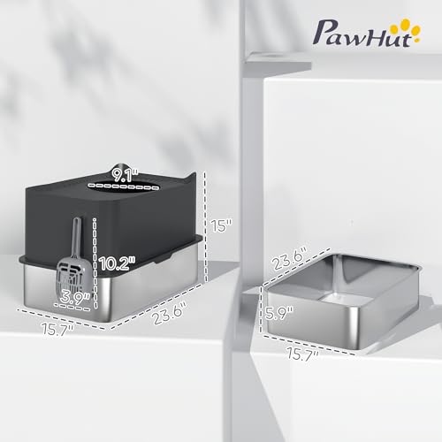 Caja de arena para gato PawHut grande acero inoxidable miniatura 7