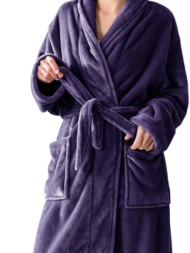 KORBLISS Robes for Women – Premium Plush Fleece Long Bathrobe for Women with Shawl Collar, Soft Warm Womens Robe with Pockets and Belt, X-Large, Purple — view 5