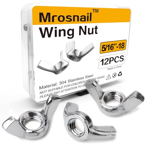 Mrosnail Kit de 12 tuercas de mariposa 5/16-18 – Tuercas de mariposa de acero inoxidable para un cierre seguro de giro manual, construcción duradera