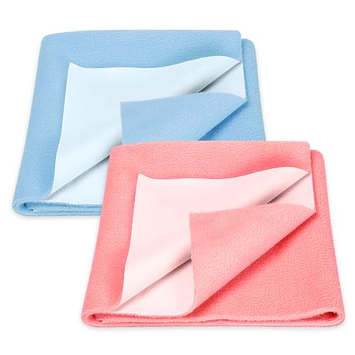 Image of GLUN Quick Dry Absorbent Baby Bed Sheet for Mattress Protector, Pack of 2 Baby Pink & Baby Blue Bed Sheet, Size 50x70cm, Waterproof, Quick Drying Material, Anti-Itching Cloth