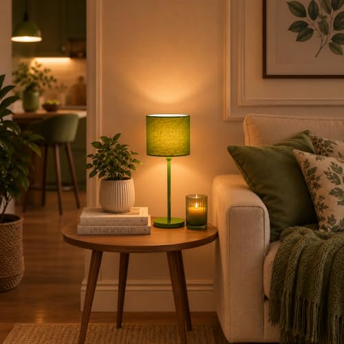 Image of THE GRANDEUR Table Lamp with Fabric Shade, 41 cm, Green, Metal Base | Decorative
