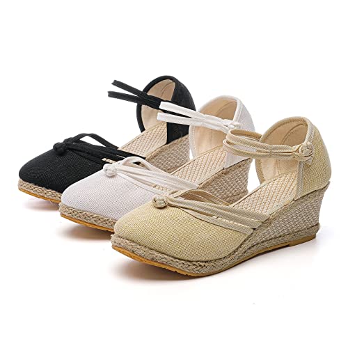 Womenyiaor Sandals for Women Dressy Summer, Women's Ankle Strap Closed Toe Espadrille Wedge Sandals Dressy Platform Wedge Sandals Casual Shoes (a-White, 10)4