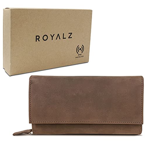 ROYALZ Vintage lederen portemonnee voor dames grote portemonnee met veel vakken RFID-blokkering portemonnee liggend formaat, Montana bruin, m, - Image 8