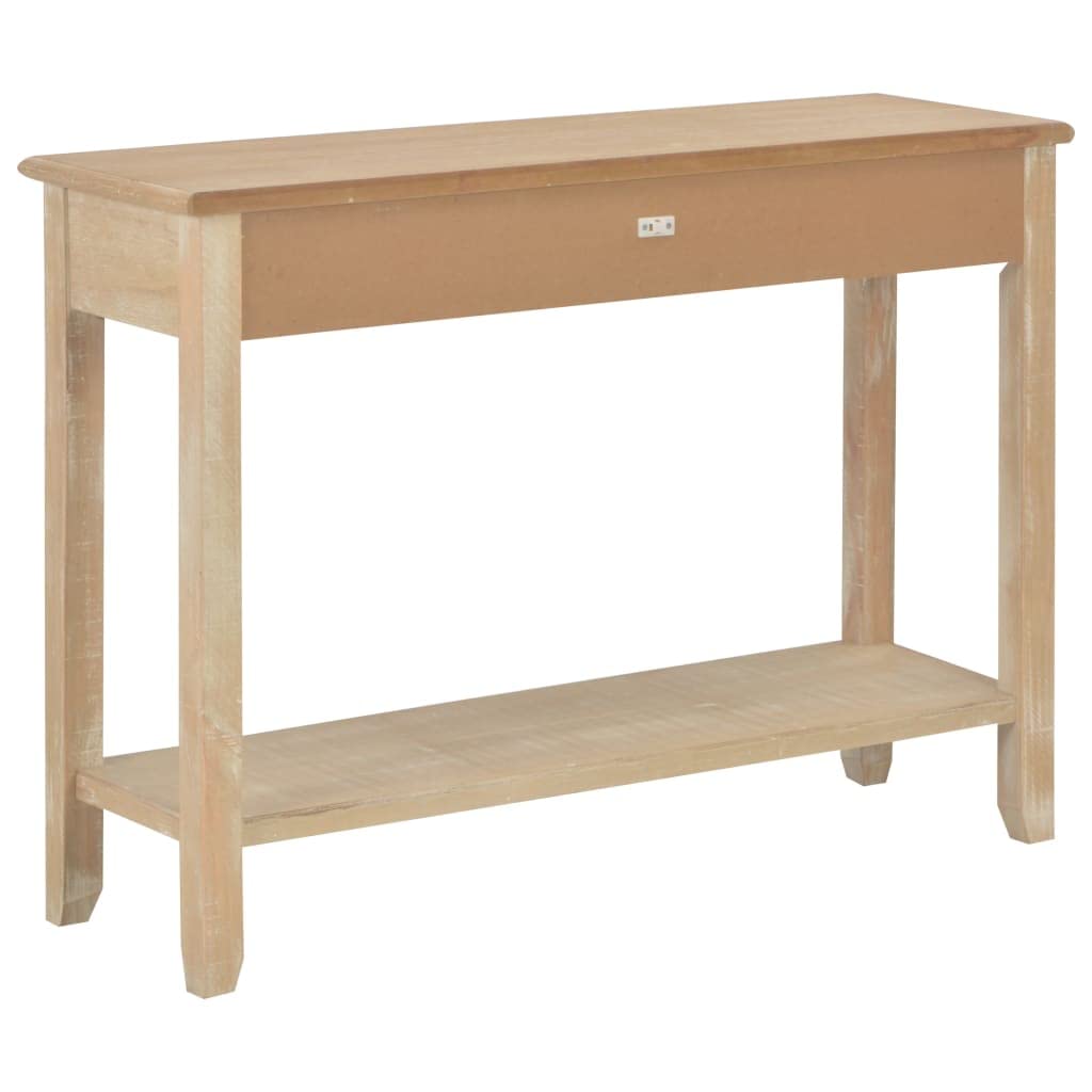 Consola clásica 110 x 35 x 80 cm, mesa auxiliar de madera de pino y MDF con 2 cajones y estantes, aparador para pasillo y salón, color madera natural