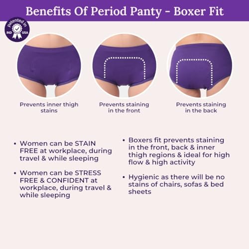 Image of Adira | Period Panty Boxer for Women | Boxer Fit for High Flow | with Support Patch for Pad | Leakproof & Skin Friendly | for School, Travel & Work | Patented | Pack of 2