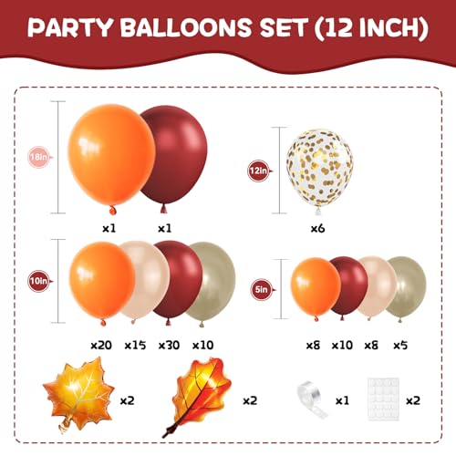 Image of Orange Balloon Arch Kit Fall Thanksgiving Garland with Leaf Foil Ballons