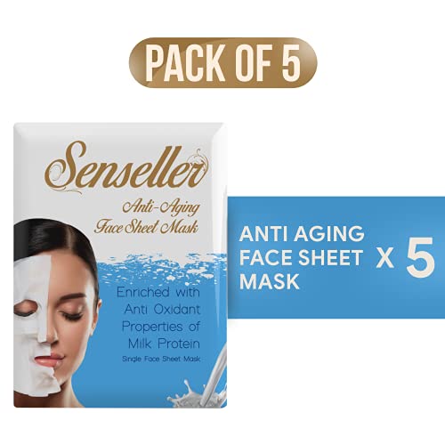 Senseller-Anti-Aging-Face-Sheet-Mask-Enriched-with-Grape-Fruit-Extract-Milk-Protein-Vitamin-E-Green-Tea-Leaf-Extract-Pack-of-5 Senseller Anti Aging Face Sheet Mask Enriched with Grape Fruit Extract, Milk Protein, Vitamin E, Green Tea Leaf Extract…