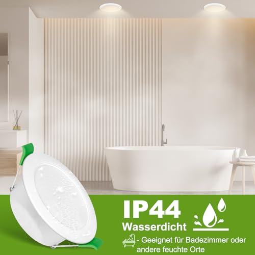 Jaenmsa Led Spots 230V, Einbaustrahler Led, 12W 125-135mm EinbauØ，IP44, Nicht Dimmbar，Led Deckenspots Flach Neutralweiß 4000K für Badezimmer, Küche, Wohnzimmer,6er Set