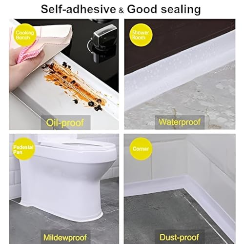 Image of Waterproof Caulk Tape for Kitchen & Bathroom - Self-Adhesive Sealing Strip for Sink, Tub, Toilet, Wall Corners & Countertop - Oil-Proof, Mildew-Resistant Gap Sealer Tape(1 pcs)(Multicolor)