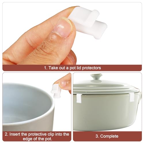 8stk Dutch Oven Deckelschutzklammern, Silikon-Dutch-Oven-Deckelschutz Dutch Oven-Clips zum Stapeln Topfdeckelschutz zum Ausstellen Aufbewahren Stapeln Oven(Weiß)